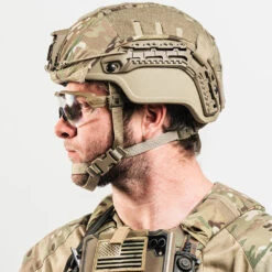 Galvion Hellbender TE Helmet | Level IIIA Ballistic Protection 17 Galvion Hellbender TE Helmet | Level IIIA Ballistic Protection -Tactical Equipment member of armed forces wearing tan mid full cut hellbender te helmet with multicam cover